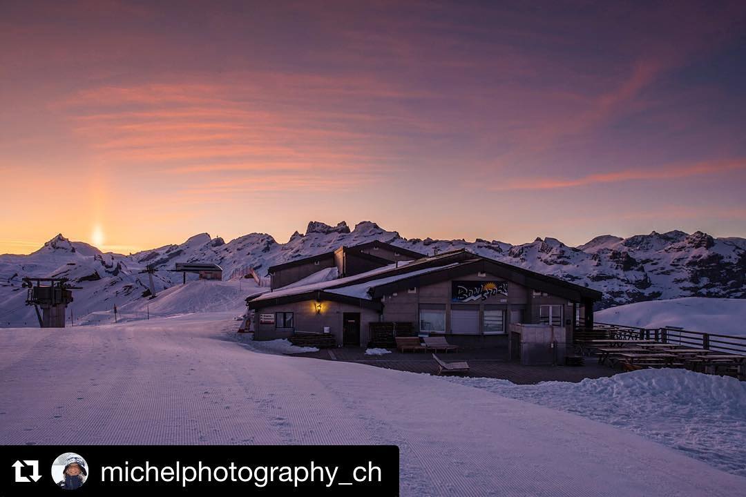 #Repost @michelphotography_ch Bonistock in rot-weiss ???・・・I love these opposites - during the day people here are listening to loud roaring music and having their drinks. But in the earling morning when everyone is still sleeping - then I love to catch pictures - because then magic happens very often #inlovewithswitzerland #myswisspic #myswitzerland #bonistock #melchseefrutt #obwalden #schweiztourismus #swissalps #feelthealps #ig_mountains #morningsky #morningglory #sunrises #sunrise_sunsets_aroundworld #winterisstillhere #winterisnotover #switzerlandphotos #switzerland_bestpix #switzerlandtourism #switzerland_vacations #switzerland_hotels #michelphotography #blickheimat #sunpillar