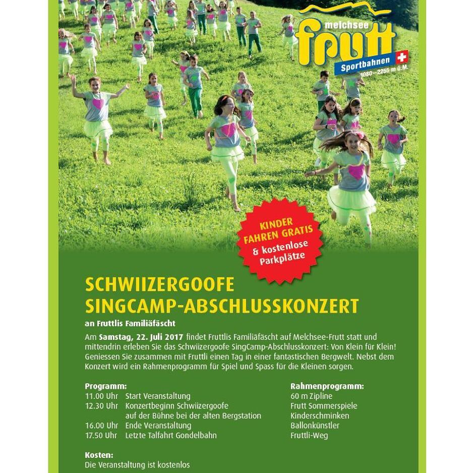 Diesen Samstag, 22. Juli 2017 findet das Schwiizergoofe SingCamp-Abschlusskonzert statt! Freut ihr euch auch so darauf wie wir? ?  Alle Informationen zum Tag findet ihr auf der Übersicht – Wir freuen uns auf euren Besuch! #melchseefrutt #schwiizergoofe #entertainment #enjoy #mountains #nature #landscape #swiss #switzerland