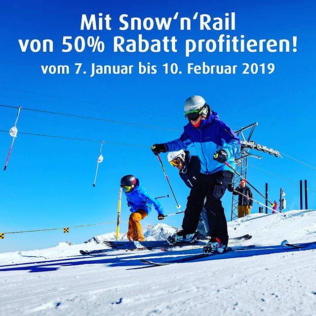 Vom 7. Januar bis 10. Februar 2019 profitierst du von 50% auf dein Skiticket, wenn du den Snow‘n‘Rail-Hit buchst! 
Tipp: Am besten gleich auf auf deinen SwissPass laden und direkt auf die Piste! 
Jetzt buchen auf sbb.ch
#profitieren #winter #sbbcffffs